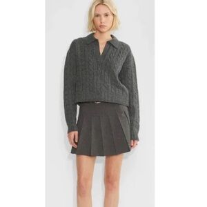 Sunday Best Aritzia Cable Knit Collared Pullover Sweater - Gray